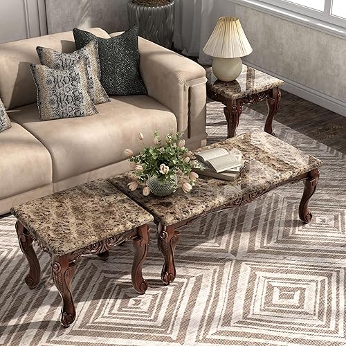 Miniatura 11 de Furniture of America Beltran - Juego de mesas decorativas tradicionales de mármol sintético, 3 piezas, roble oscuro