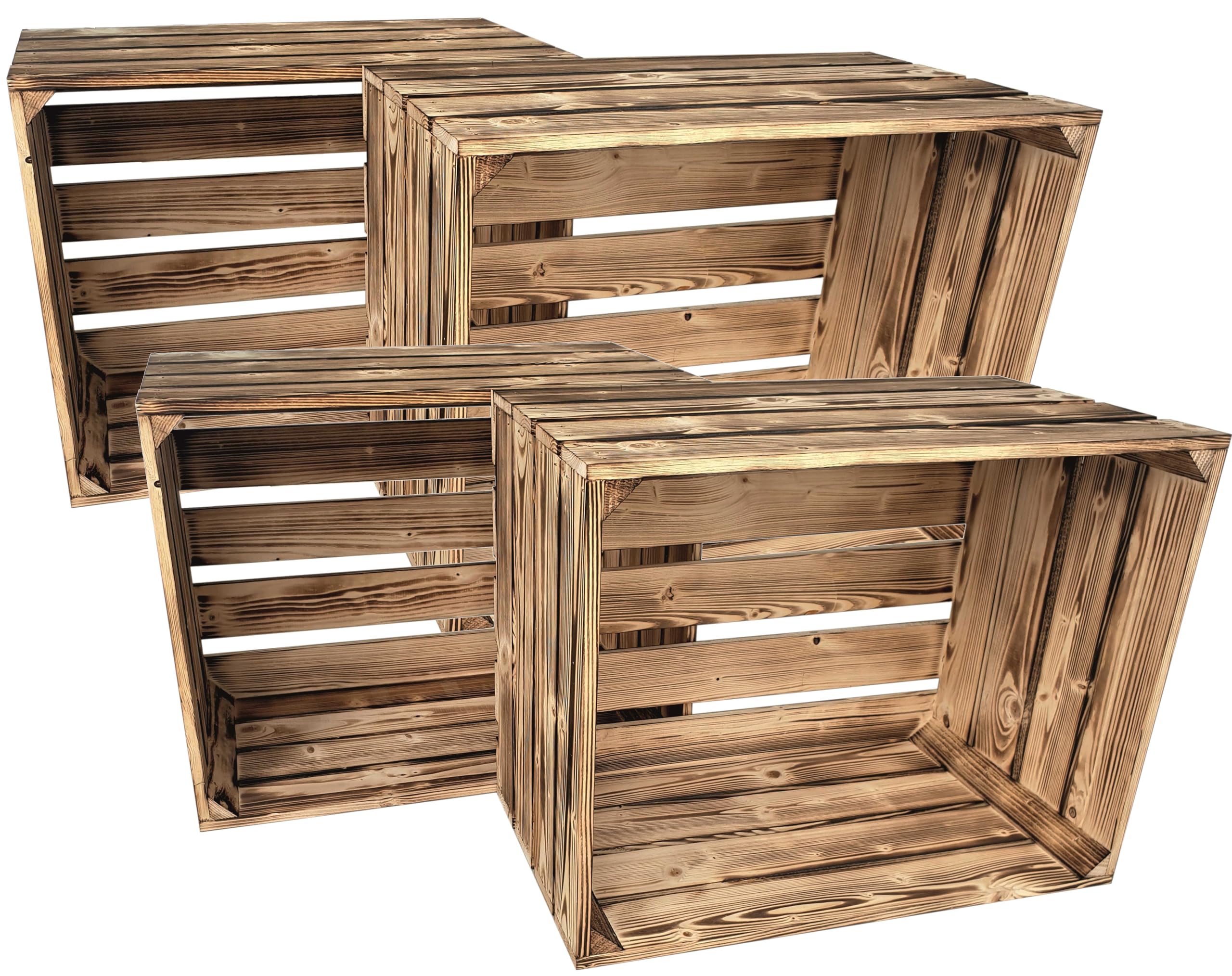 Holzkisten Reg 4er Set 50 x 40 x 30cm Geflammt | Dekokisten aus Holz Massive Holzkiste Regalkiste Weinkiste