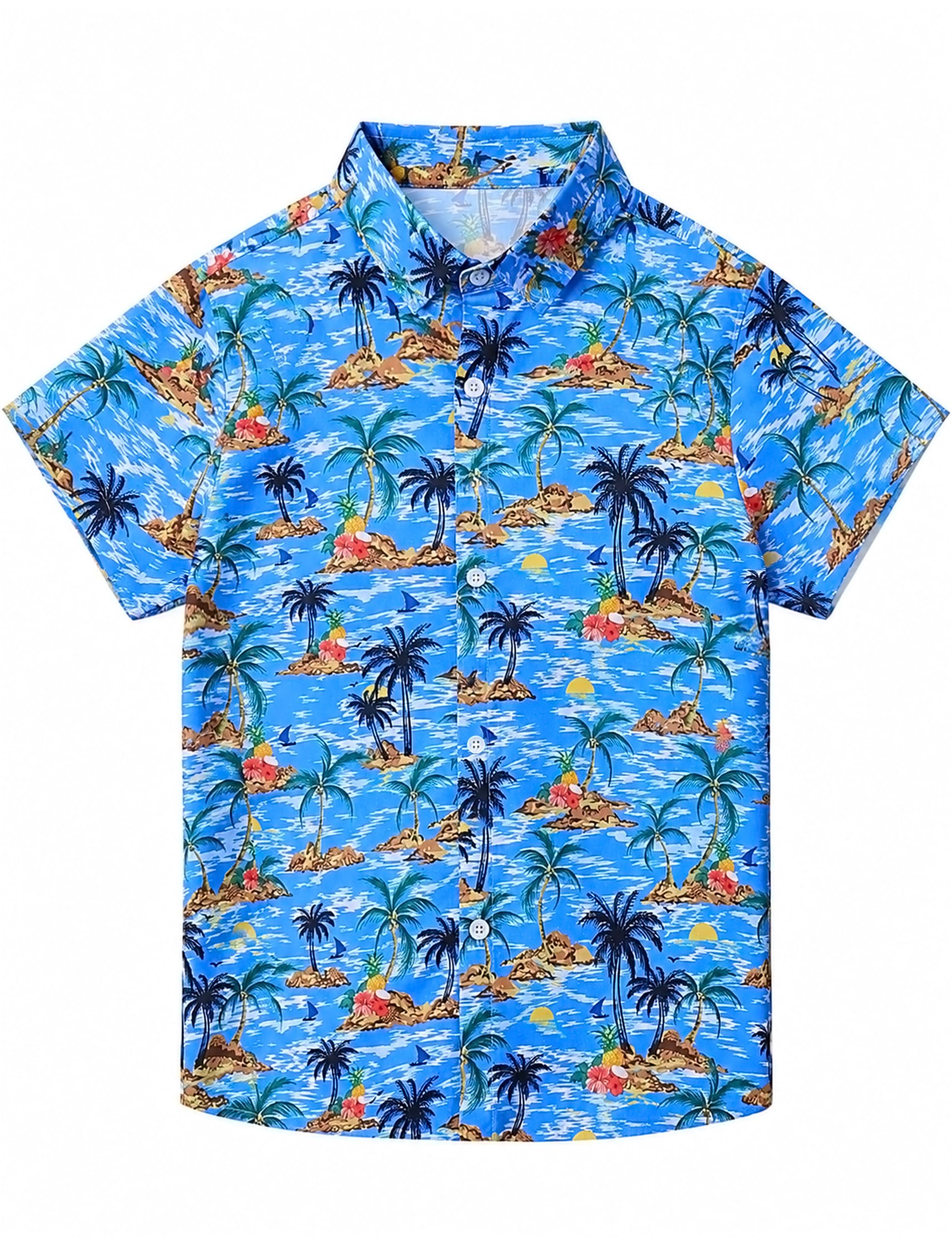ZovioBox Hawaii Hemd Jungen Kurzarm, Kinder Sommer Casual Bedrucktes Strandhemd, Tropisches Blumen Button Down Freizeithemd