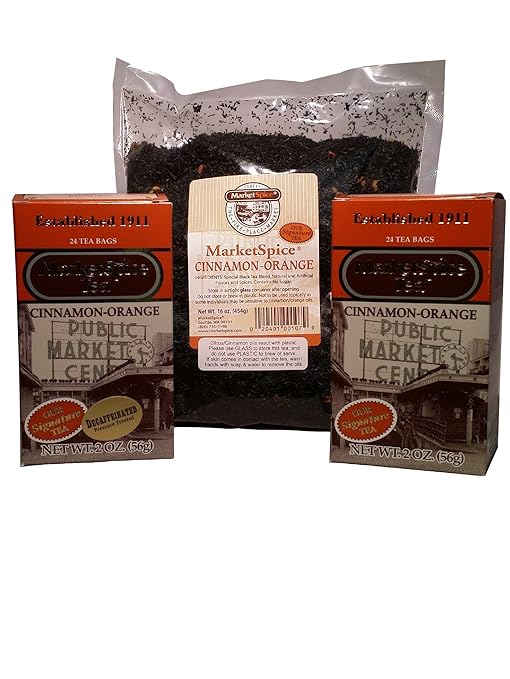 Bundle 3 items Market Spice CinnamonOrange Tea Bags(24 bags), Decaffeinated