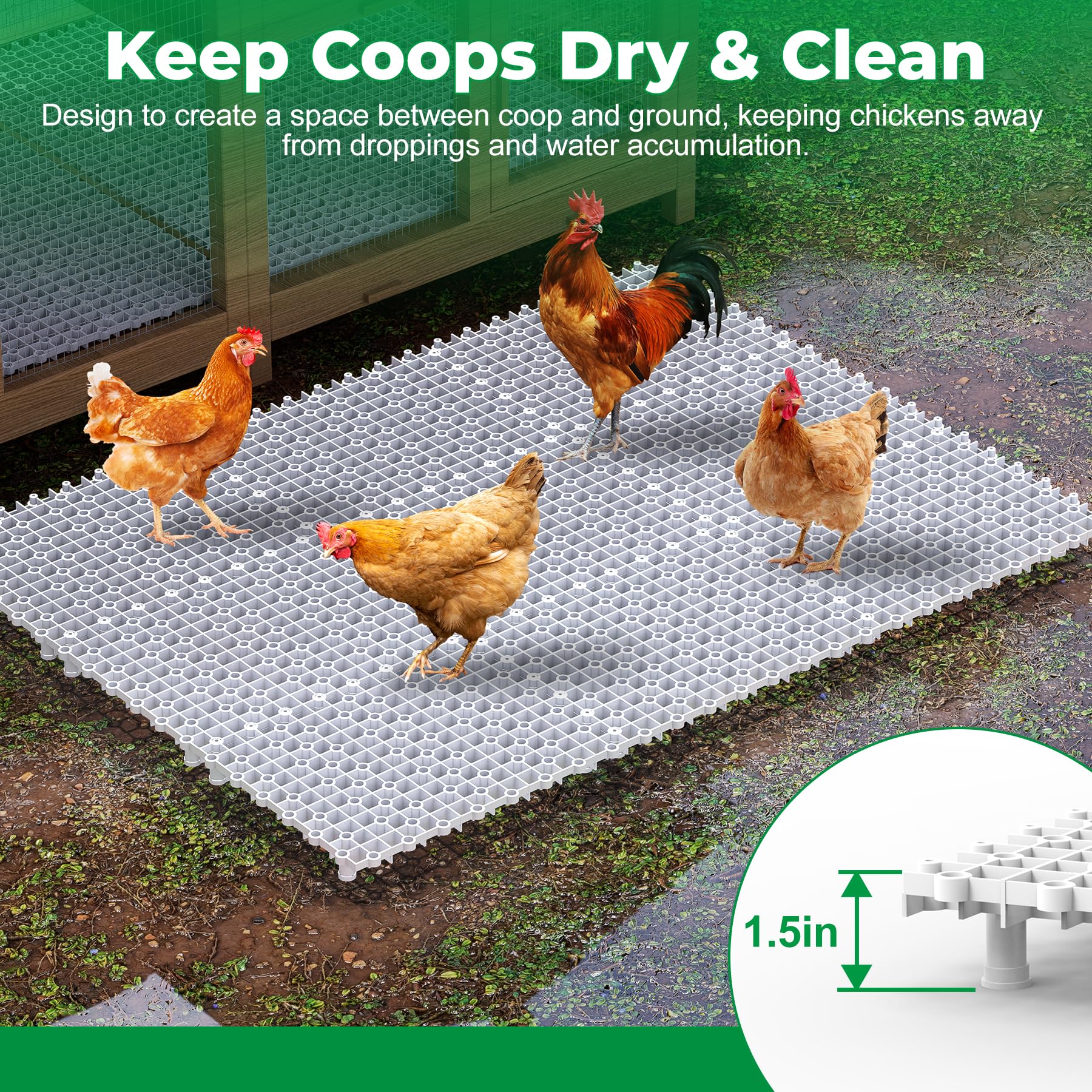 Forestchill Almohadillas de suelo de gallinero, 9 almohadillas de plástico para gallineros, alfombrillas reutilizables entrelazadas, accesorios para mantener el gallinero seco y limpio, flexibles para
