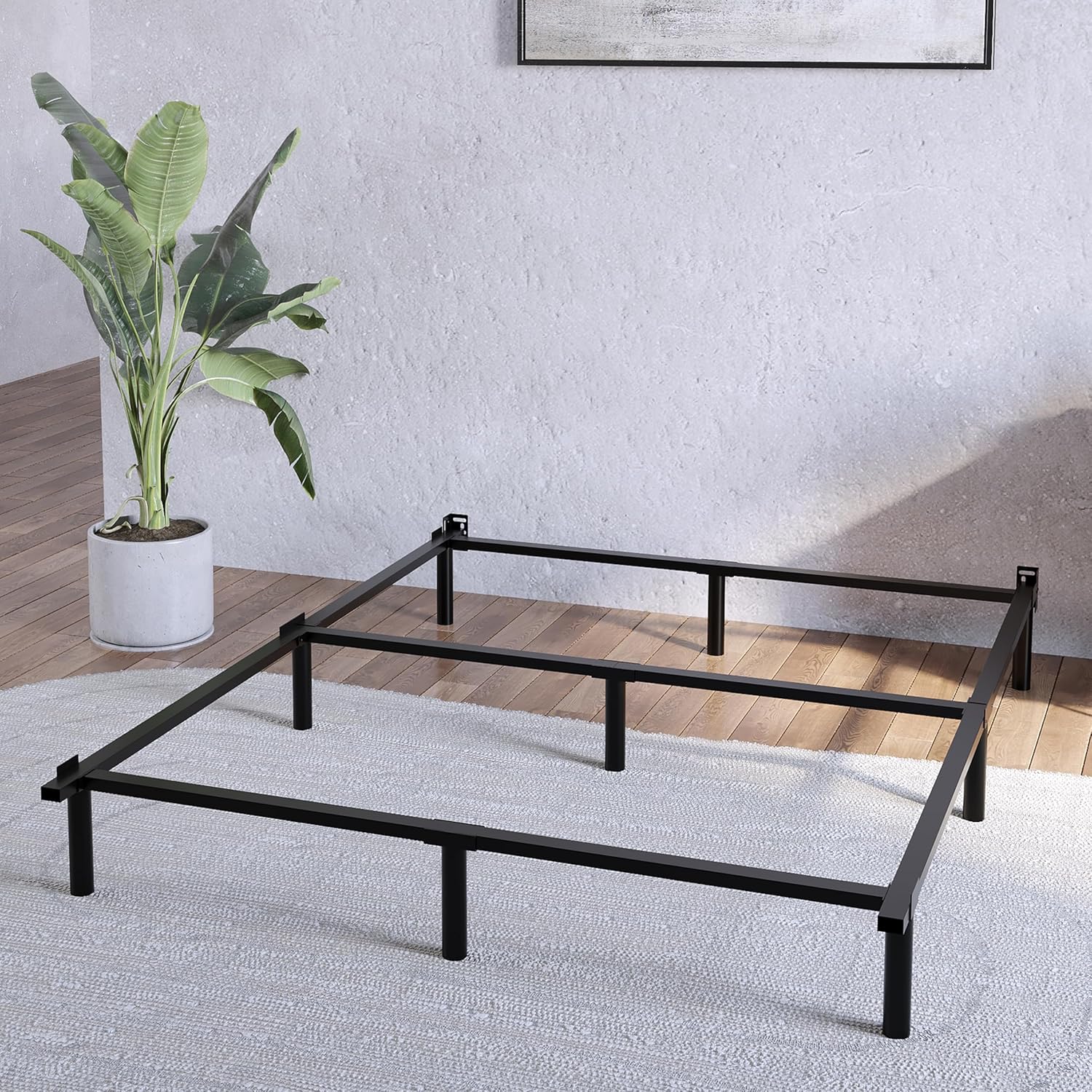 King-Size-Bed-Frame, 7 Inch Metal King Bed Frame for Box Spring & Mattress Foundation,9-Leg Support,Tool-Free and Easy Assembly, Black King 7 inch