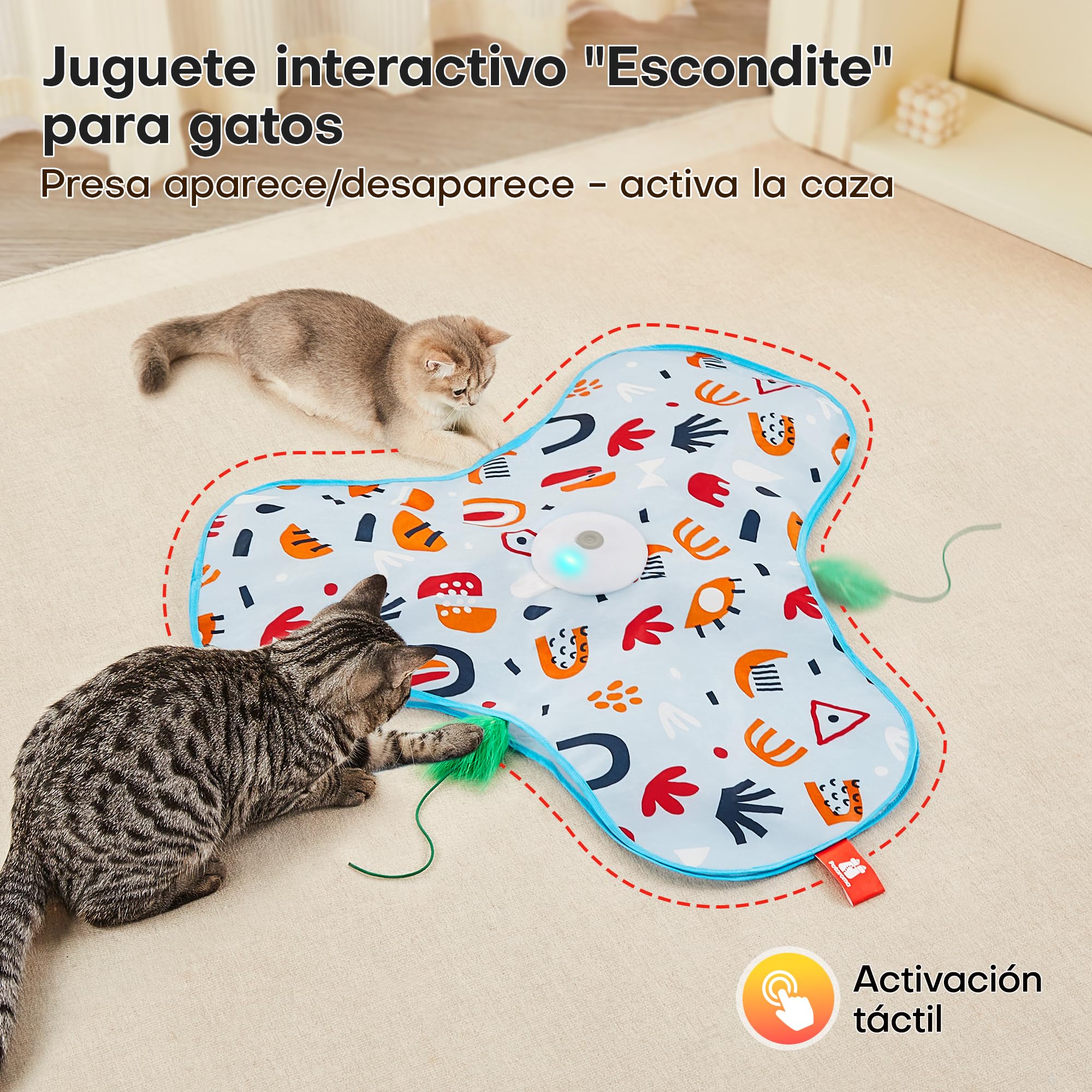 Potaroma Juguete Interactivo para Gatos – Juguete Automático Recargable con Plumas Móviles Ocultas, Sonido de Ratón, Activación por Toque, Ideal para Juegos y Ejercicio en Interiores Cubierta Floral