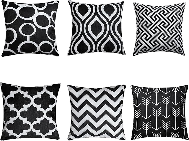 QUALKNOY Cushion Covers 18"x18" Throw Pillow Case Soft Decorative Square Pillowcases for Livingroom Sofa Bedroom Couch with Invisible Zipper 45cm x 45cm 4Piece (45cm x 45cm, Black)