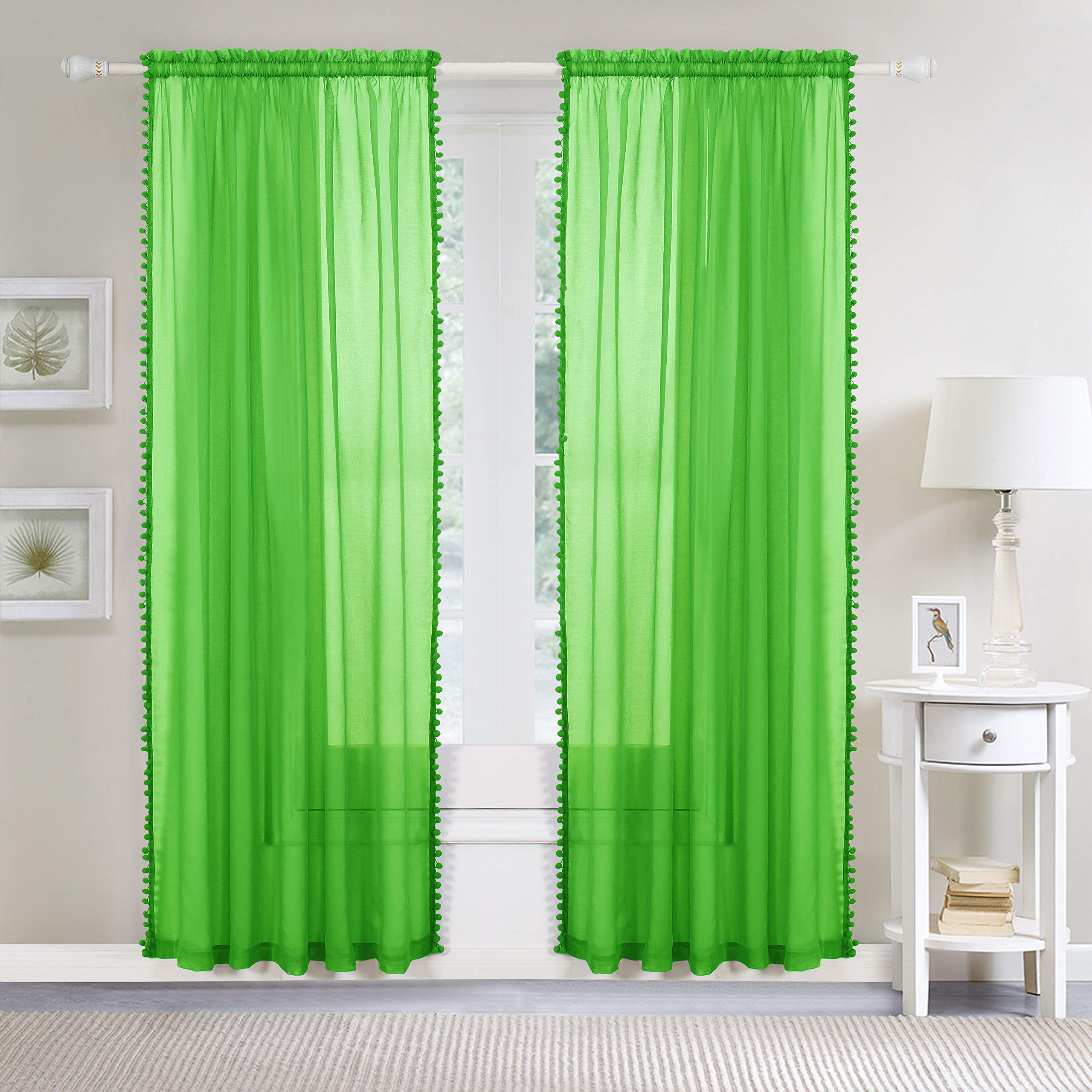 Elegant Comfort Semi-Sheer Pom Pom Tassels Curtains, 2 Panels Set, with 2inch Rod Pocket - Image 2