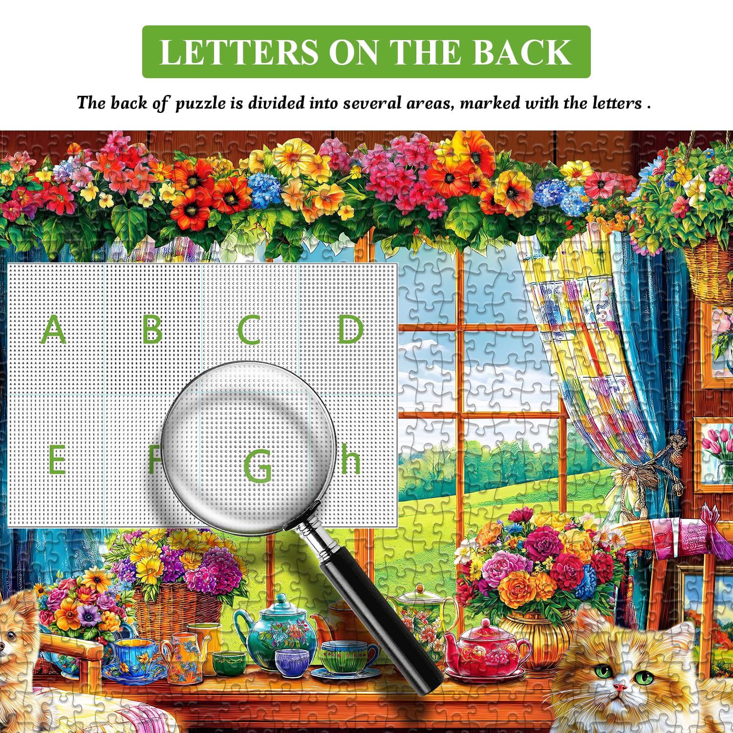 PICKFORU Flower Garden Puzzle for Adults 1000 Pieces - Nature Features Flowers, Teacups, Quilt, Dog Cat - Spring Plant Floral Challenging - Image 6