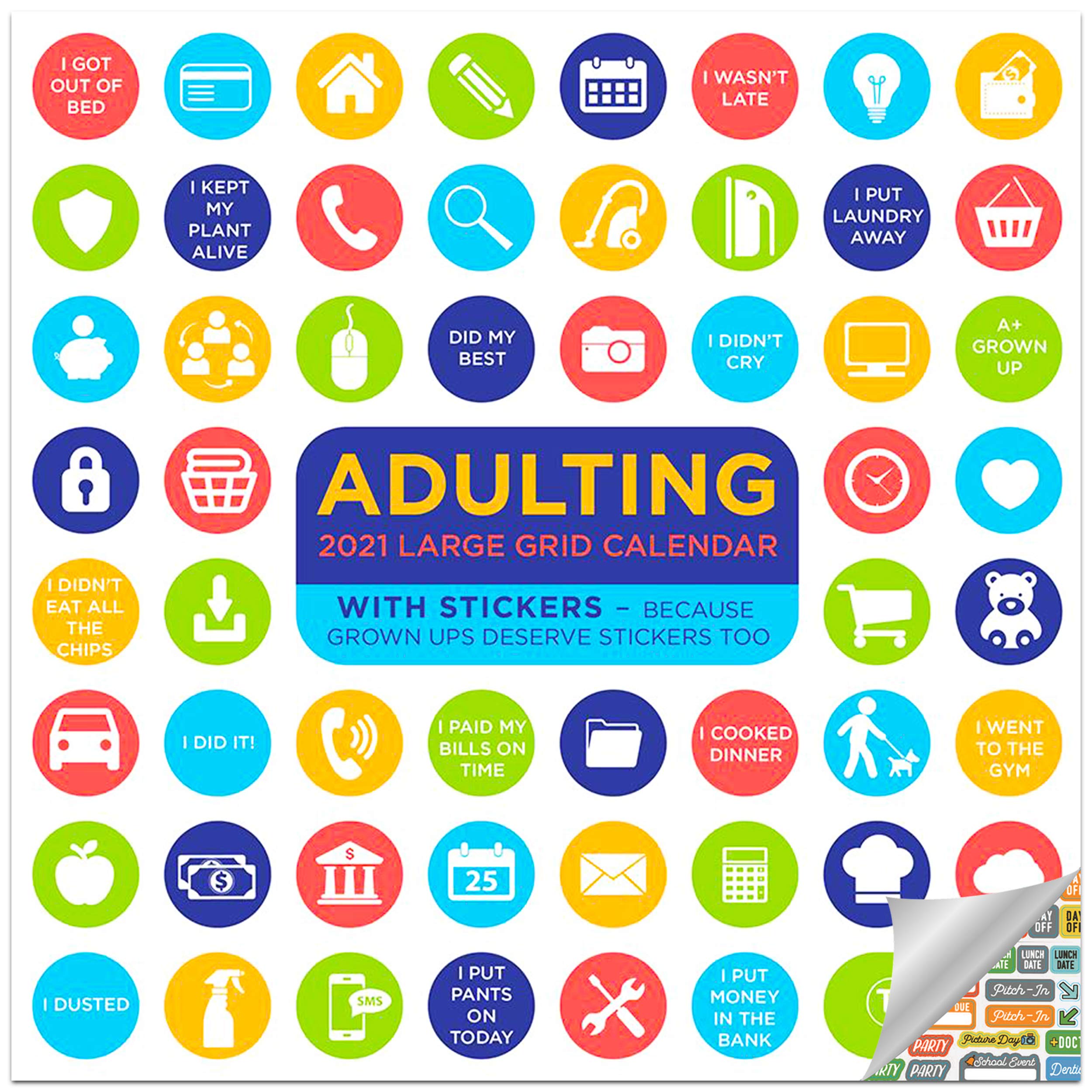 Adulting Calendar 2021 Bundle - Deluxe 2021 Adult Motivational Wall Calendar with Over 100 Calendar Stickers