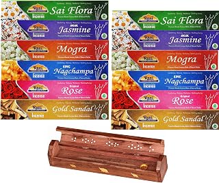 Rani Multi Pack Incense (Premium Masala Incense Made of Natural Herbs) 2 of Each Scents (Total of 12 Packets) with Incense Burner ~ Total of 120 Incense Sticks | Indian Origin