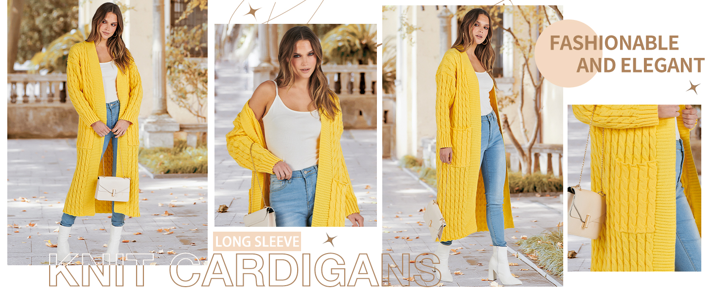 Caracilia Womens Long Cardigan Sweaters 2026 Fall Open Front Coat 