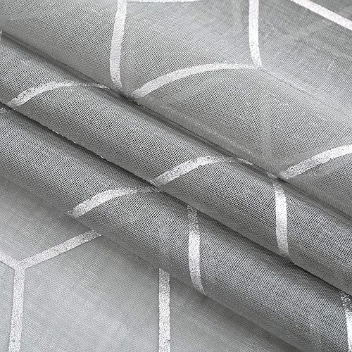 Miniatura 7 de Taisier Home Cortinas transparentes con estampado plateado de aluminio de gasa gris de 84 pulgadas de largo, cortina de ventana para dormitorio,