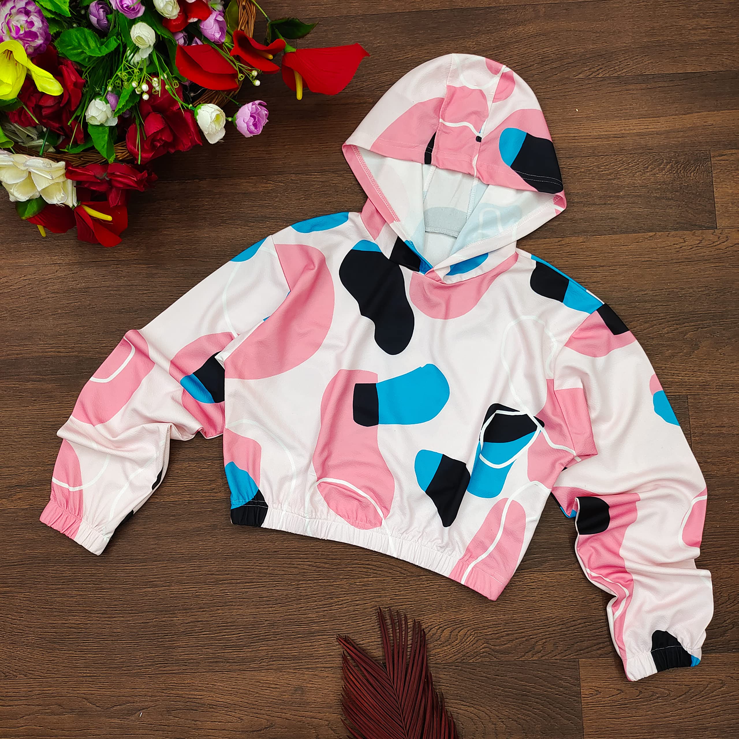 Leriya Fashion Felpa con cappuccio con stampa tie dye a maniche lunghe con coulisse pullover top casual allentato per le donne top