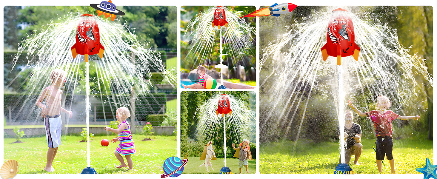 Aspersor Cohete Para Niños: Juguete Acuático Giratorio 360° Con Pegatinas Personalizables - Verano En El Jardín, Piscina O Playa