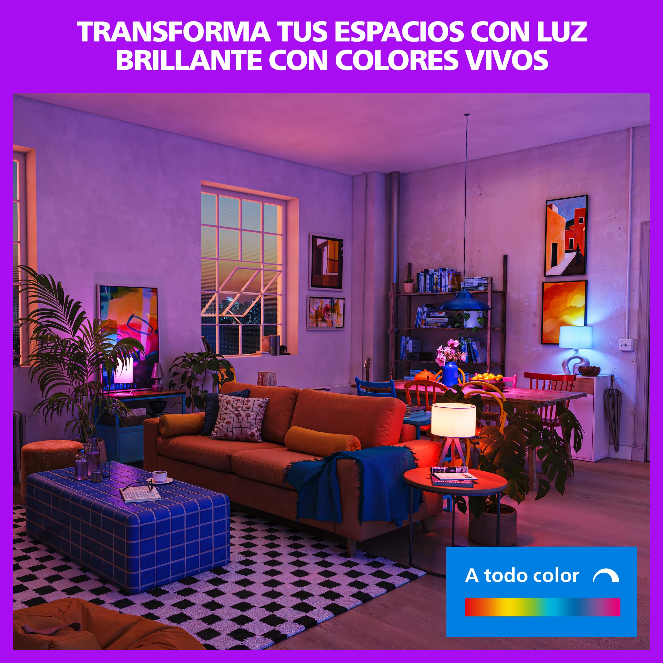 Philips Smart Lighting, Bombilla Inteligente LED RGB C37, E14, 4 ud, 470 lm, Color y Blanco Ajustable 2200 K-6500 K, Regulable Baja, Connected by WiZ, Alexa, Google Home, Apple Home