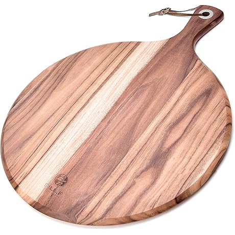 BILL.F Pizza Cutting Board: 12" Acacia Wood Peel, Cheese Paddle, Versatile Kitchen Helper