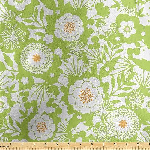 Miniatura 1 de Ambesonne Botanical Fabric by The Yard, Abstract Pattern with Floral Details Spring Beauty Blossom, Decorative Satin Fabric for Home Textiles and