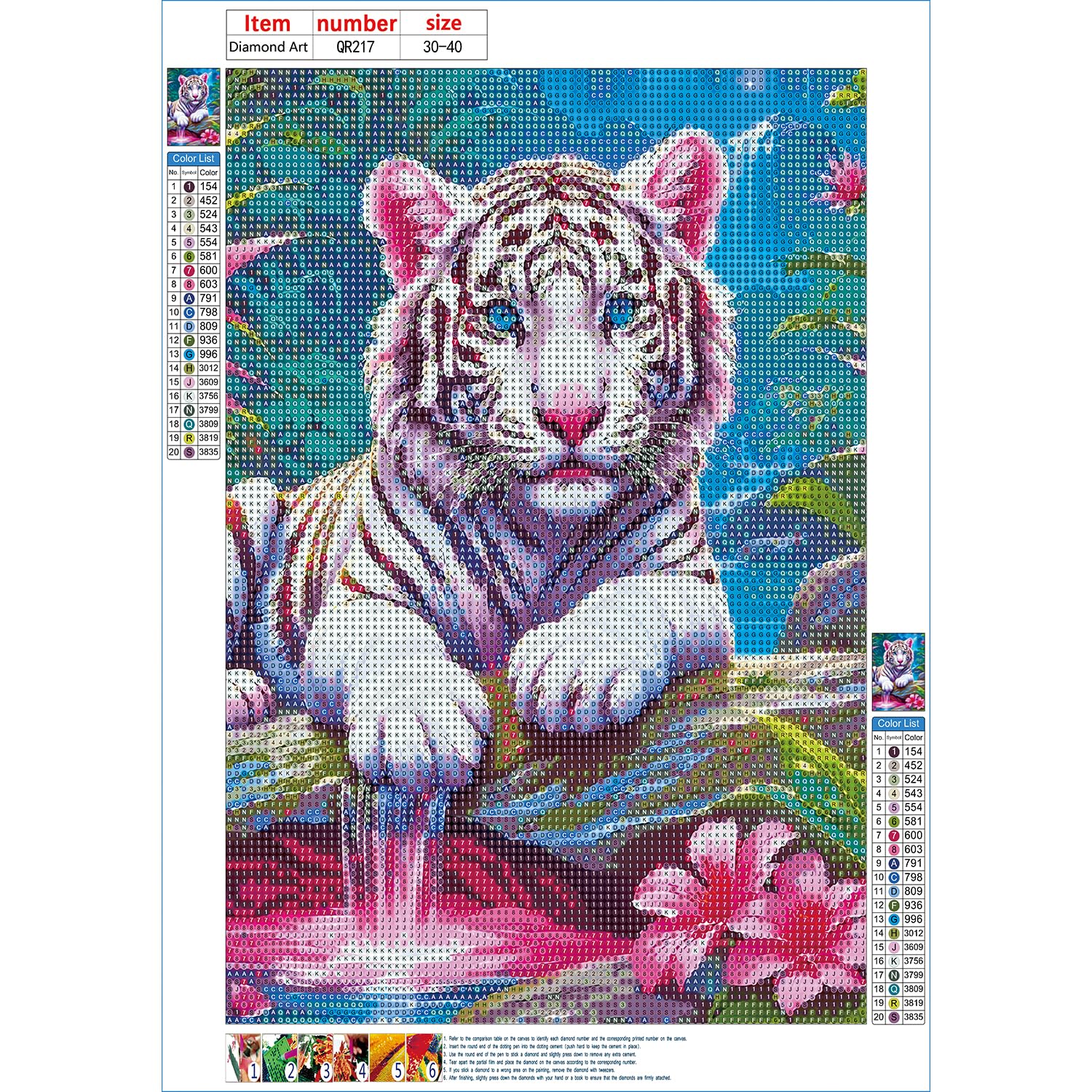 Activité Anti-stress Kit Peinture Diamant 5D Tigre Mignon DPHERO - 30x40cm - DIY Fleurs Et Papillons - Pour Adultes Kit Peinture Diamants Tigre