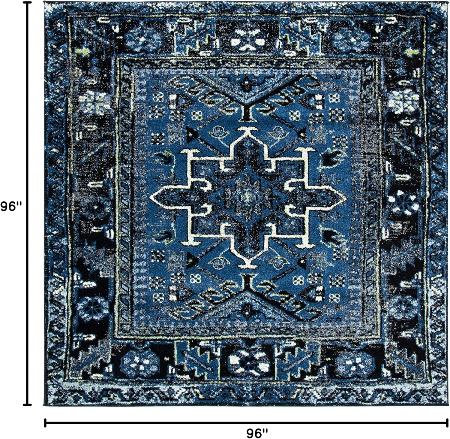 SAFAVIEH Vintage Hamadan Collection Area Rug - 8' Square, Blue & Grey, Traditional Persian Design, Non-Shedding & Easy to Clean, Ideal for Living Room, Bedroom, Dining Space (VTH211N)