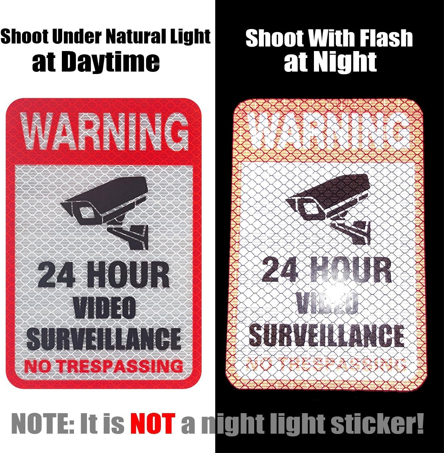 Kichwit 6-Pack Video Surveillance Sign Reflective Sticker Decal Self Adhesive 5.9” x 4”, UV Protected & Waterproof, Indoor & Outdoor Use