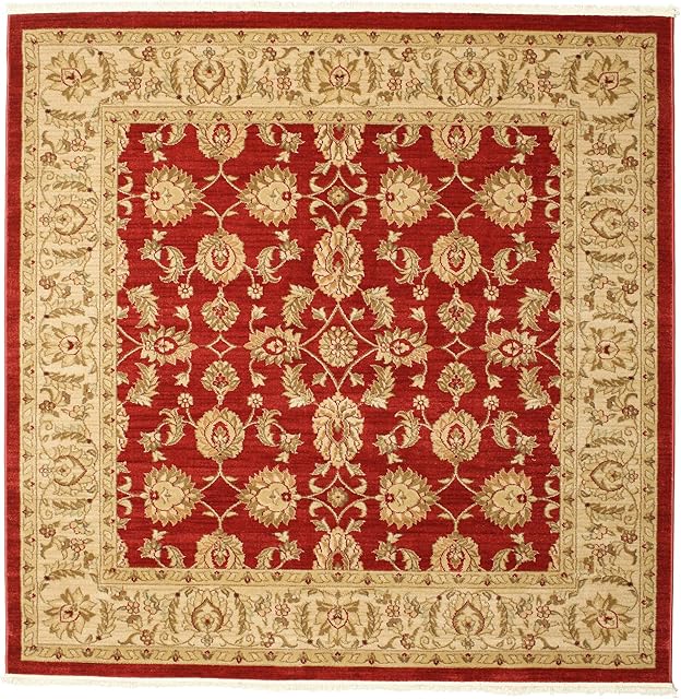 RugVista, Ziegler Kaspin Rug, Medium Pile, 6'6 x 6'6 ft (200 x 200 cm), Square, Oriental Ziegler Rug, Oeko-Tex Standard 100, Polypropylene, Hallway, Bedroom, Kitchen, Living Room, Red, Rust Red