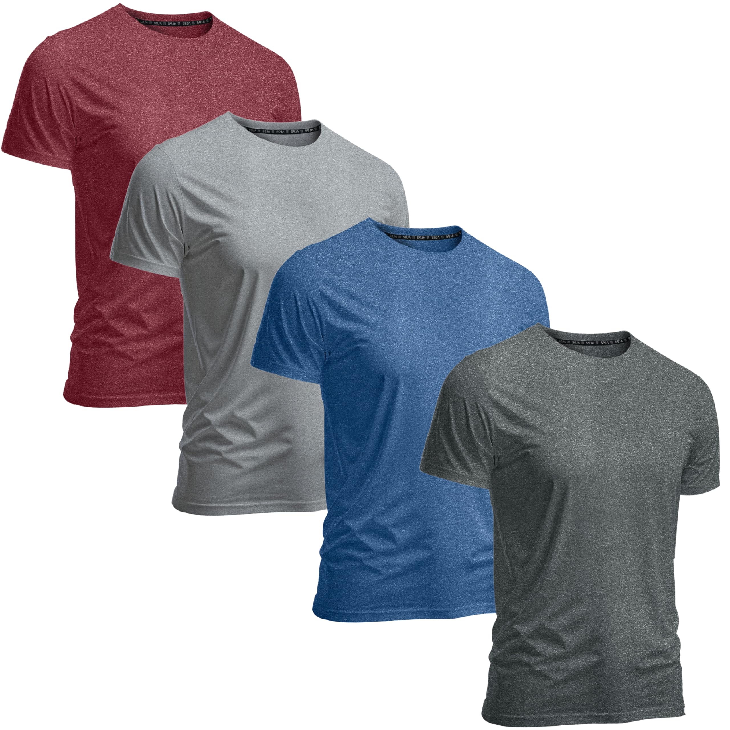 Soja EssentialsMen's Athletic Workout T-Shirts (Dry Fit, 4-Pack) Moisture Wicking Performance Activewear Gym, Yoga, & Running Tees