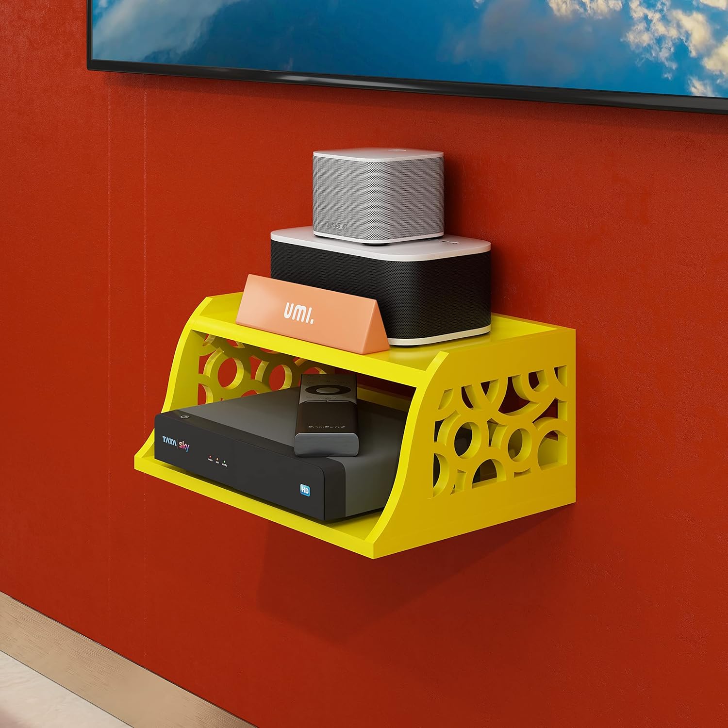 Amazon Brand Umi Wooden Set Top Box Wall Shelf for Setup Box WiFi Router AC Remote Stand