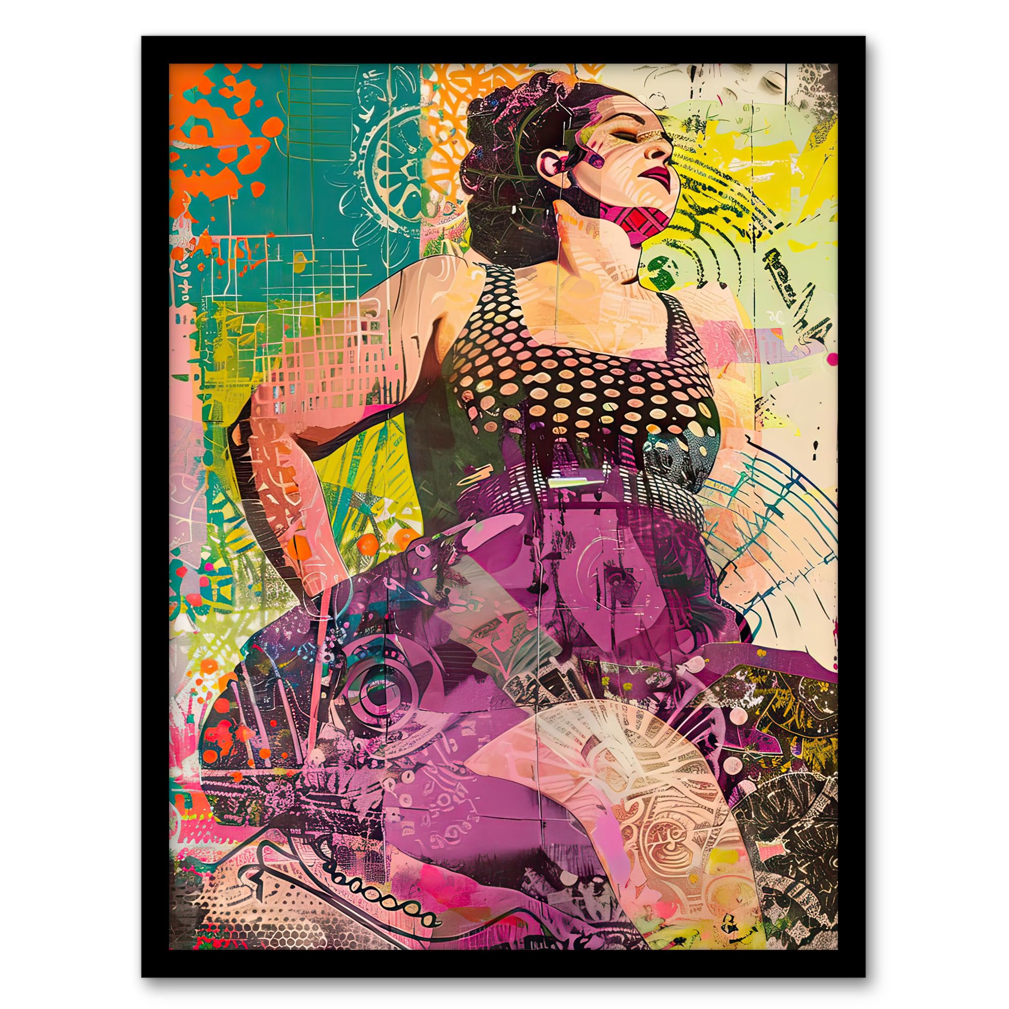 Artery8 Big is Beautiful Bright Colourful Woman Portrait Living Room Artwork Framed Wall Art Print 18X24 Inch