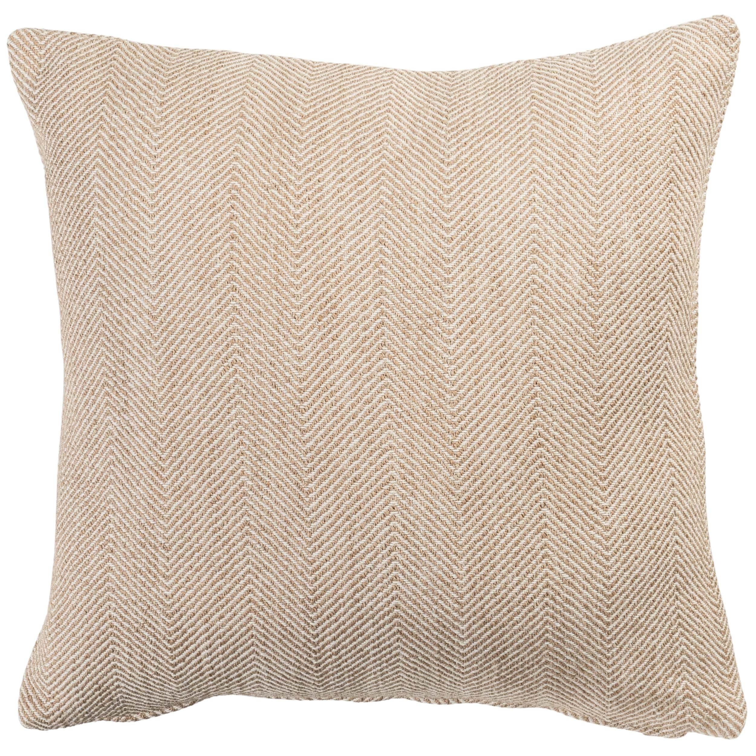 Faux Wool Linen Blend Herringbone Cushion Cover in Latte Brown. Traditional Linen-Mix Wool Effect Fabric. 17x17" Square Cover Only