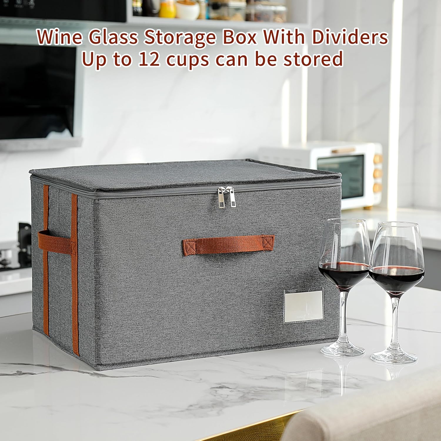 Stemware Storage Cases,Wine Glass Storage Box,with Dividers,Holds 12 Red or White Wine Glasses, Durable Glassware Storage Containers for Crystal or Stemware (Grey red, 2 Stemware storage cases)