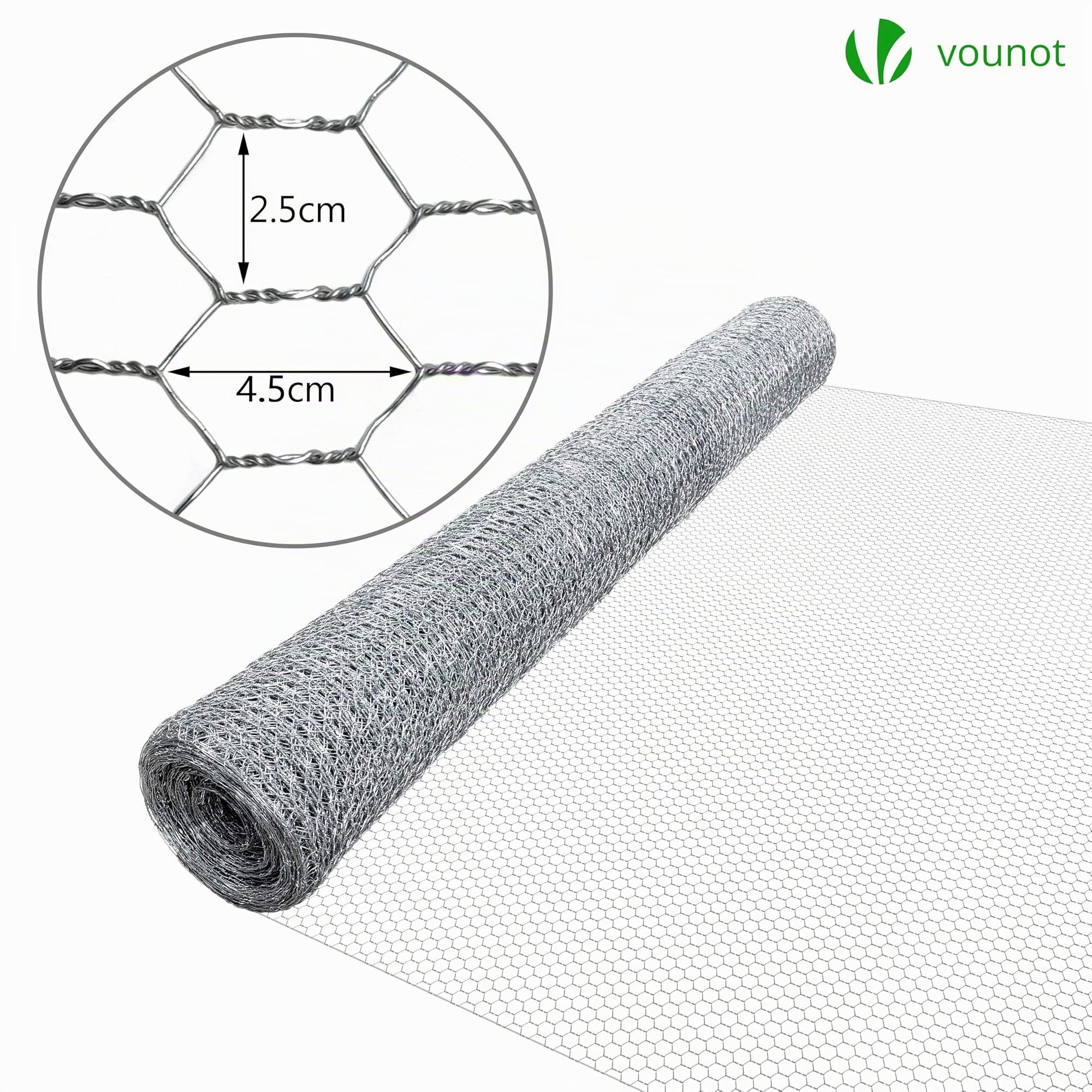 VOUNOT® Malla Metalica Hexagonal Galvanizado 25mm 100cm x 25m