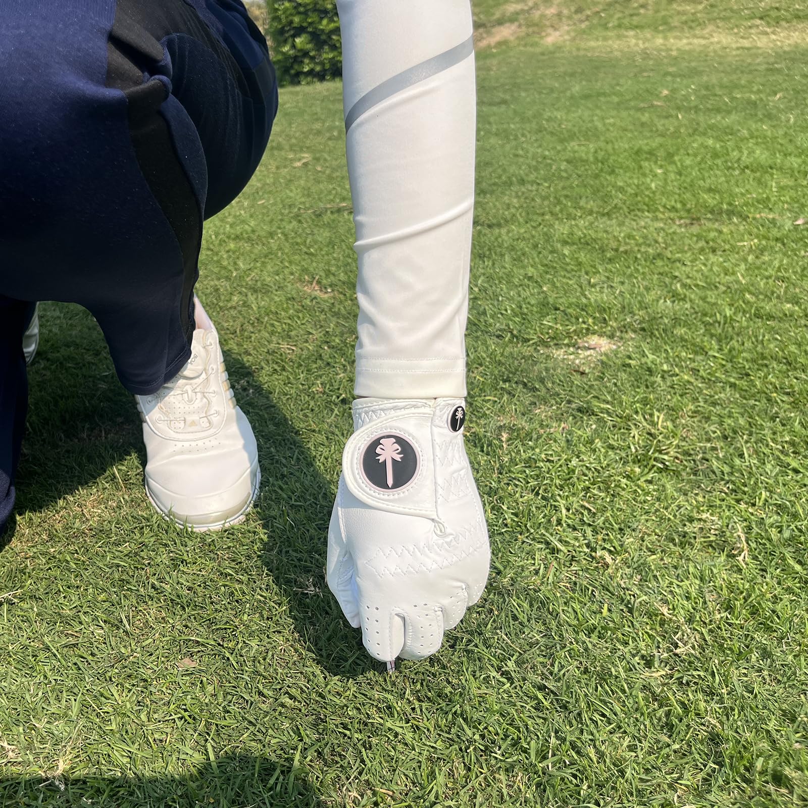 Pinktee Golfhandschuh für Damen, linke Hand, hochwertiges Cabretta-Leder mit rosa Marker, Allwetter-Golfhandschuhe für Damen, Größe S, M, L