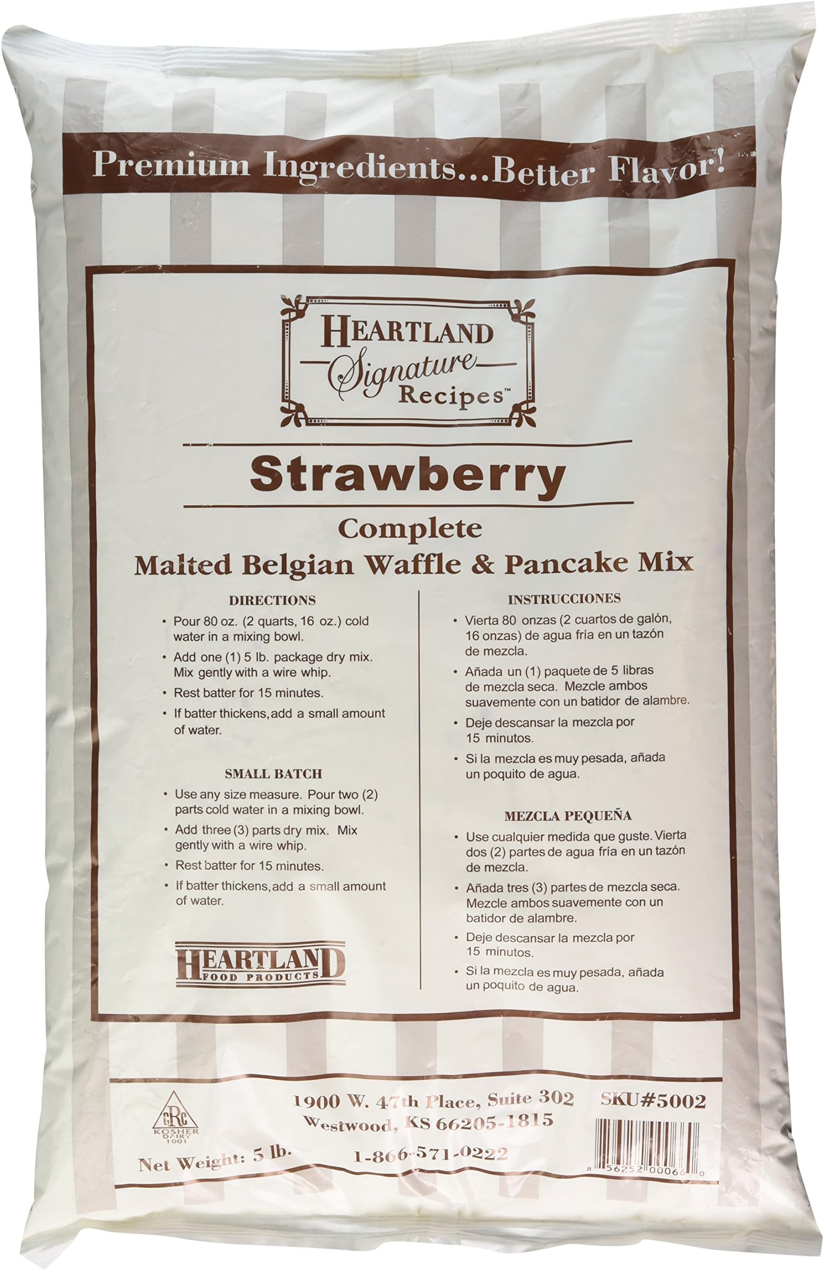 Heartland Food Products Belgian Waffle Mix, Strawberry, 5 Pound