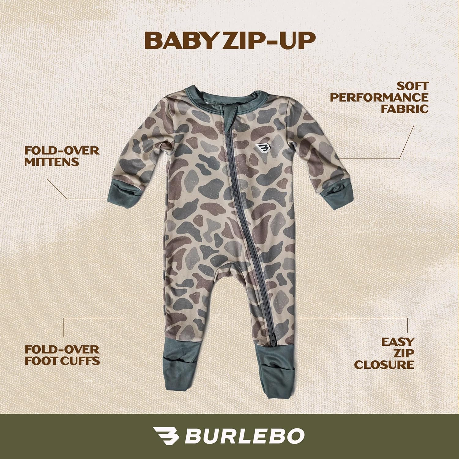 Burlebo Baby Zip Up – Soft Performance Fabric with Fold-Over Cuffs