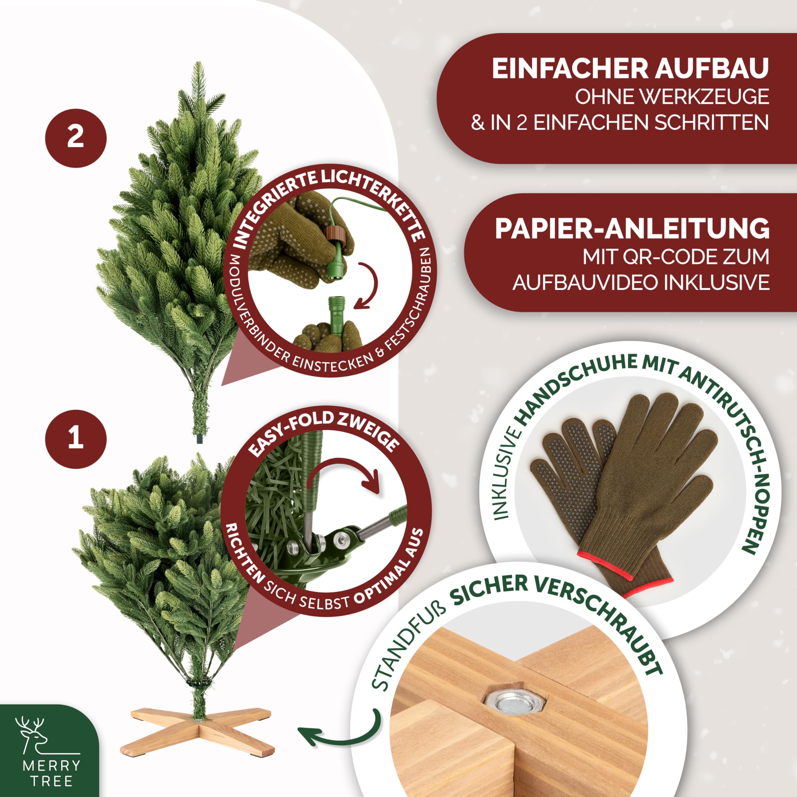 Premium künstlicher Weihnachtsbaum 150cm - Weihnachtsbaum mit Beleuchtung LED - Tannenbaum Spritzguss 100% PE-Nadeln inkl. Holzfuß - Tannenbaum künstlich mit Beleuchtung - Christmas Tree