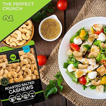 NUT CRAVINGS - Roasted Cashews Slightly Salted - Jumbo, Whole (16oz - 1 LB) Packed Fresh in Resealable Bag - Nut Snack - Food Assortments