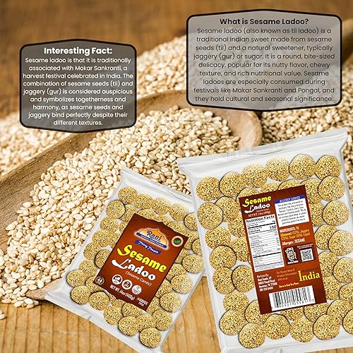 Miniatura 4 de Rani Sesame Ladoo (caramelo frágil de sésamo redondo) 14 oz (400 g)  Todo natural  Vegano  Sin colores  Apto para gluten  Kosher  Origen indio