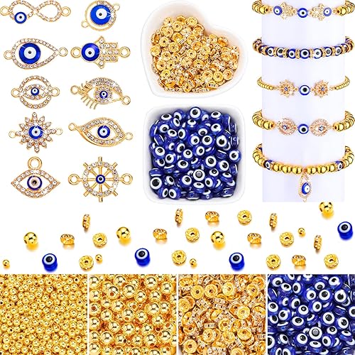 Miniatura 1 de Juego de 1450 dijes de ojo malvado, varios kits de abalorios con diamantes de imitación de ojo esmaltado, 200 cuentas de mal de ojo, 20 dijes de mal