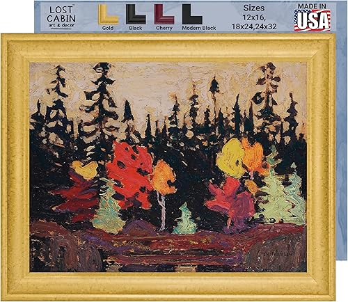 Miniatura 15 de Lost Cabin A Northern Lake 1911 de Tom Thomson | Impresión en marco plano negro | Reproducción de pinturas de obras de arte finas | Póster enmarcado
