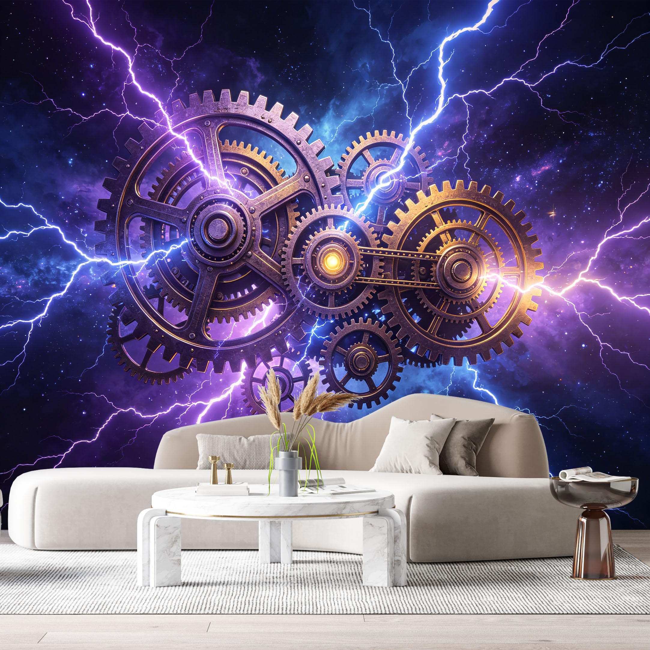 Custom Size Wall Murals Industrial Steampunk Gears Cosmic Lightning 3D Effect SelfAdhesive Wall Fabric Removable Large Wallpaper for Photo Living Room