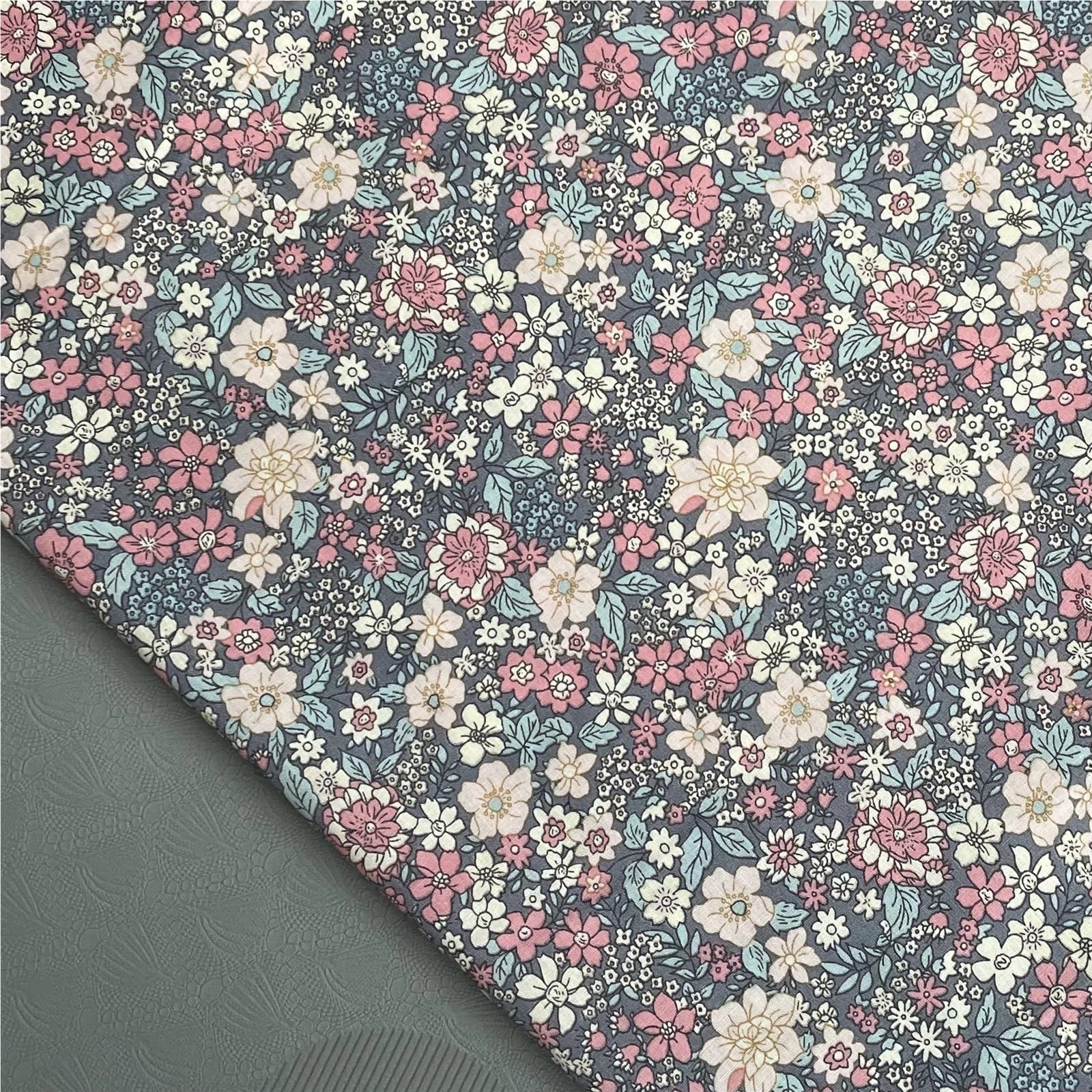 Tessuto cotone Tessuto in popeline di cotone grigio blu retrò anni '40, stampa digitale for cucire abiti in stoffa, gonne, designer DlY per Ricamo(145x500cm)