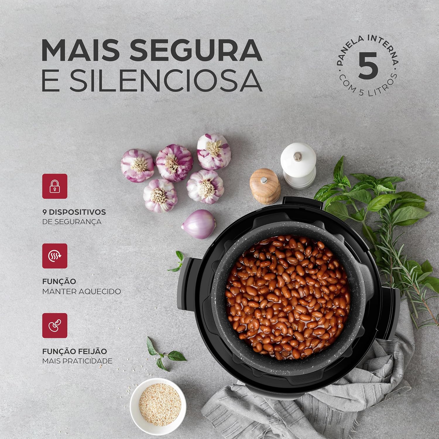WAP Panela de Pressão Elétrica em Inox WPPE2 5 Litros, Revestimento Antiaderente, 9 Dispositivos de Segurança, 900W 220V
