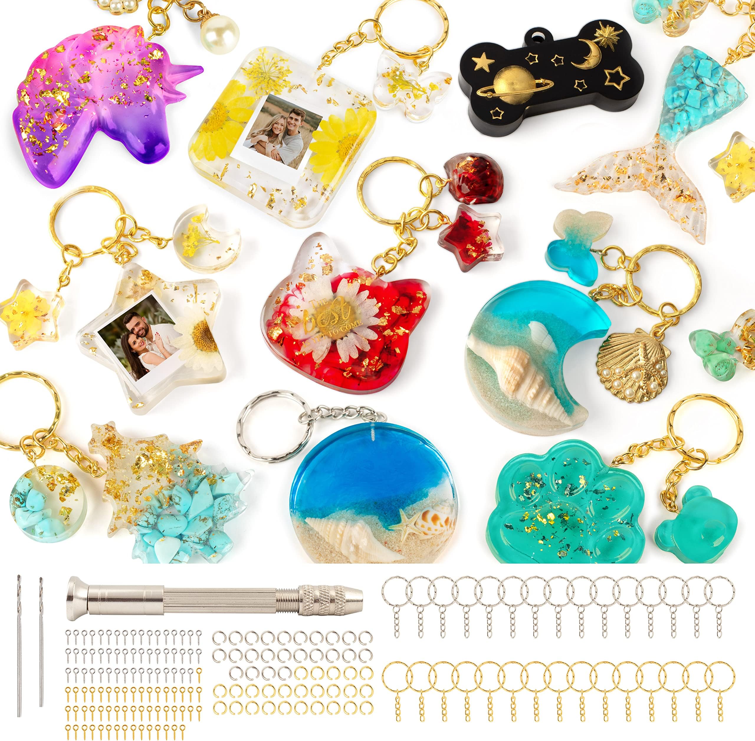 Mocoosy 182 Pcs Keychain Resin Moulds Silicone Kit, 32 Designs Silicone Moulds for Resin Keychain Pendants, Epoxy Resin Moulds for Beginners, Silicone Resin Molds for Keyring Jewelry Making DIY Craft