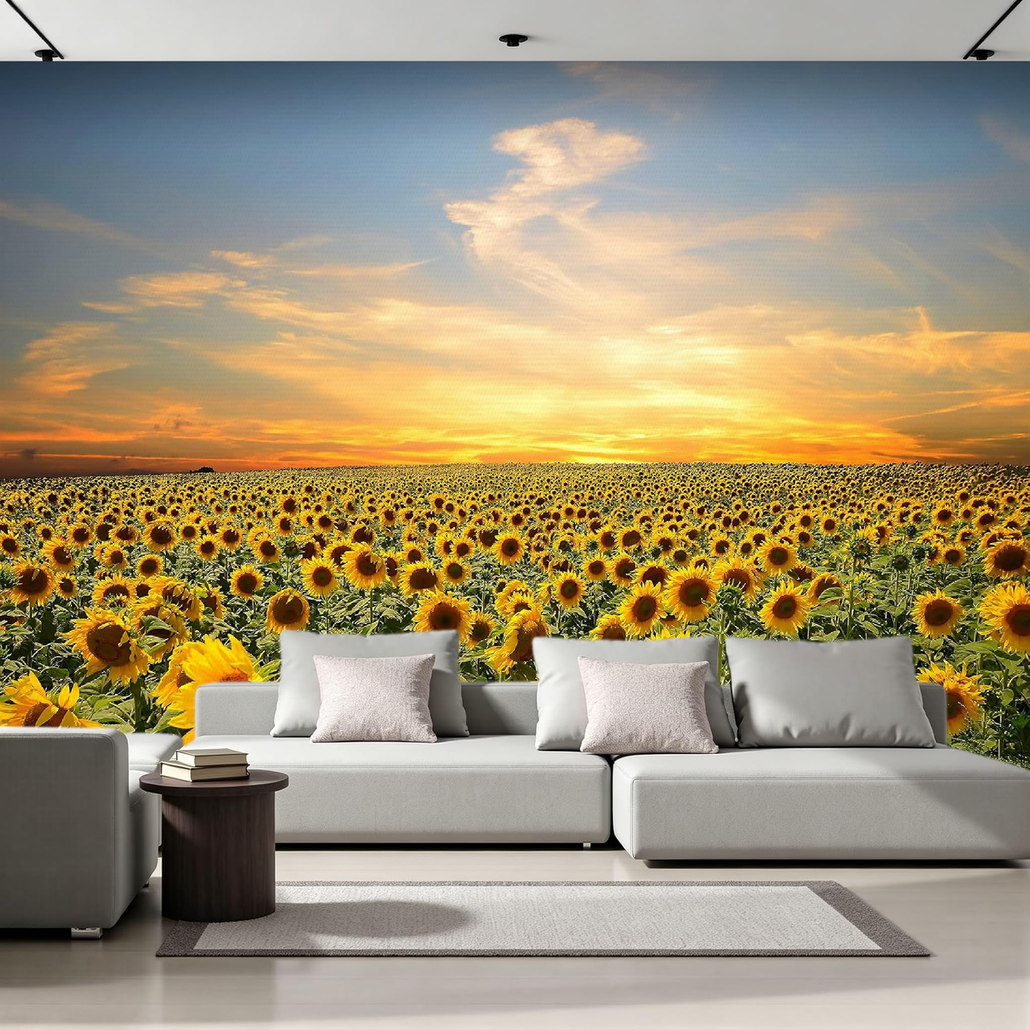 Papier Peint Panoramique Mer de Fleurs 400x280 : Douceur d'un coucher de soleil