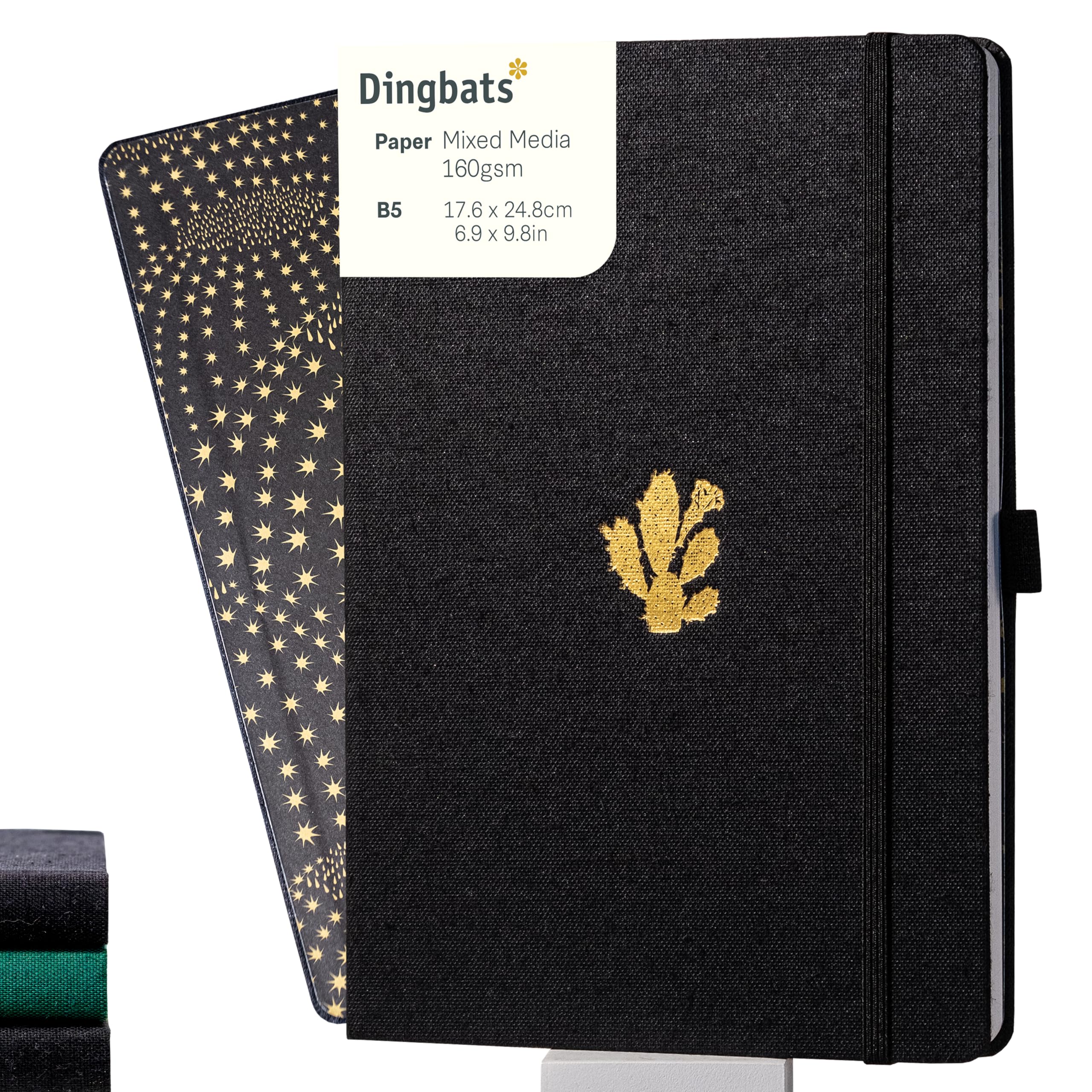 Dingbats* - B5 Sketchbook - Thick Smooth Paper Pages Ideal for Sketching, Drawing and Journaling with Pockets, Bookbands & Bookmarks (Professional, Black Cactus Hardcover)