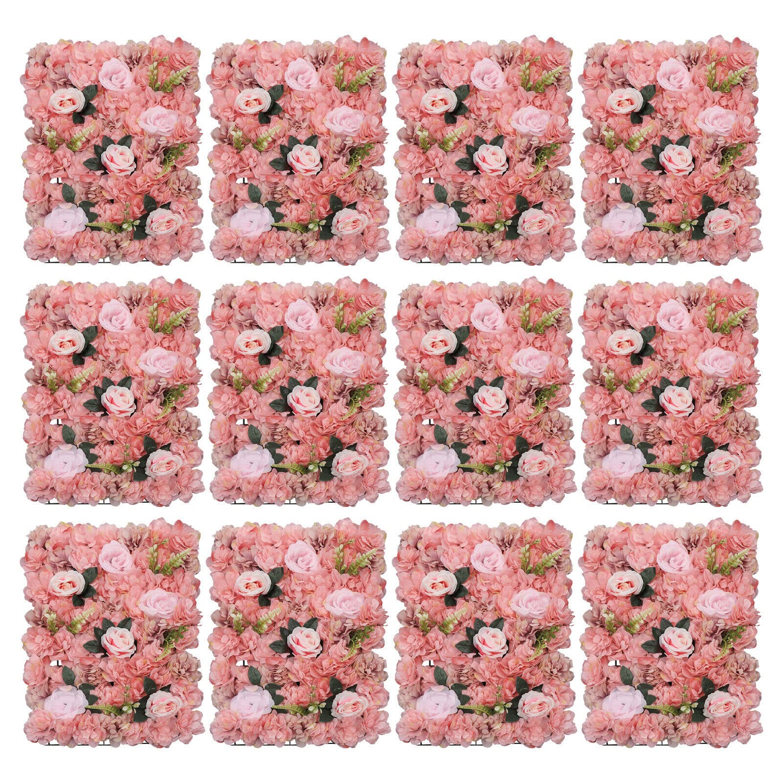 12 Stück Blumenwandpaneel Kunstrosen Künstliche Blume Blumenhintergrund, Blumenwandhintergrund für Party Hochzeit Brautdusche Babyparty Weihnachten Heimdekoration, 60 X 40cm (Schaumig Rosa)