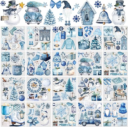 Honoson 20 hojas de transferencia de invierno para manualidades y muebles, calcomanías de transferencia de invierno, calcomanías de acuarela de