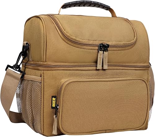 MIER Lonchera aislada para hombre, doble compartimento, bolsa de almuerzo grande con correa para el hombro, para hombres, mujeres, adultos, para