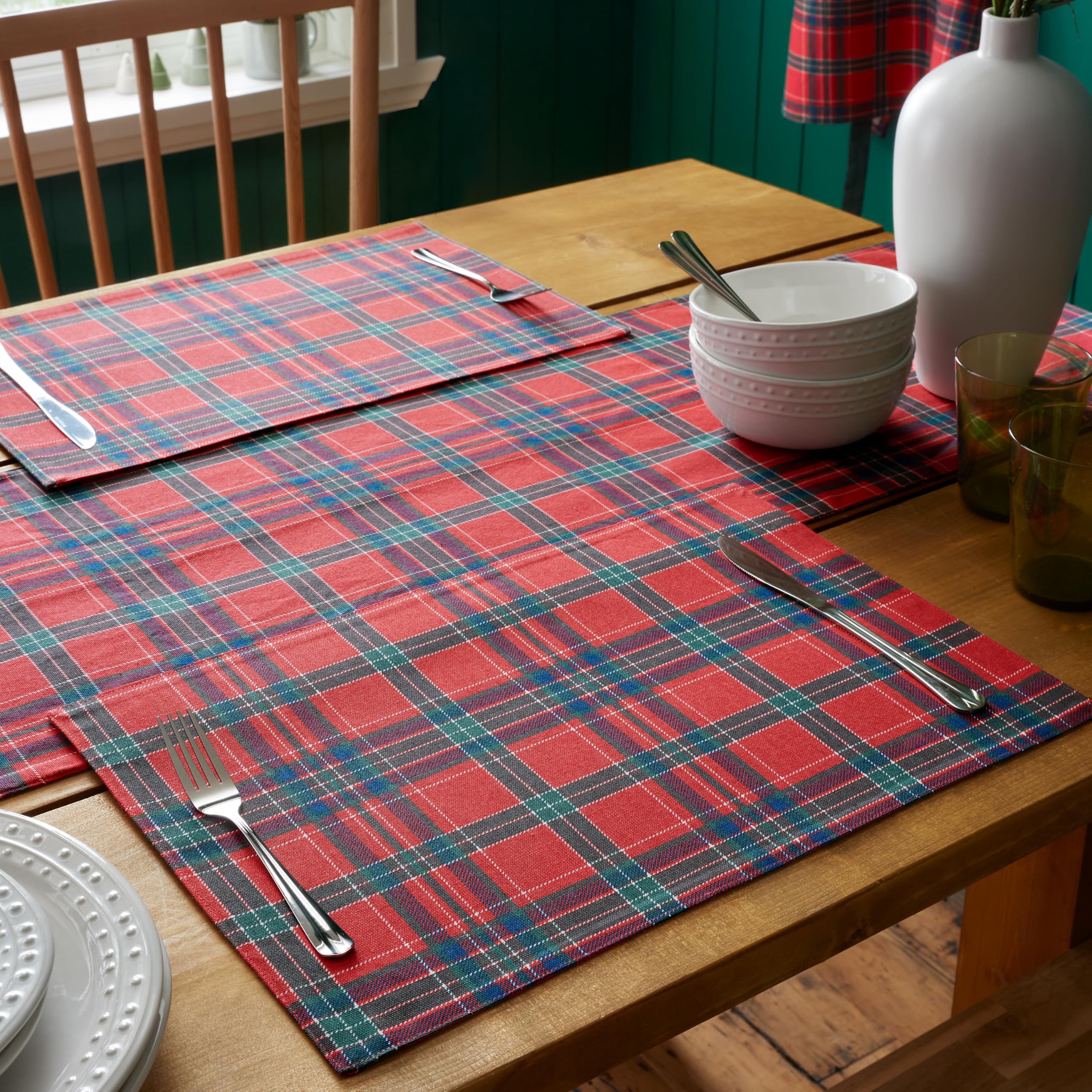 Catherine Lansfield 100% Cotton Christmas Tartan Check Placemat 4 Pack