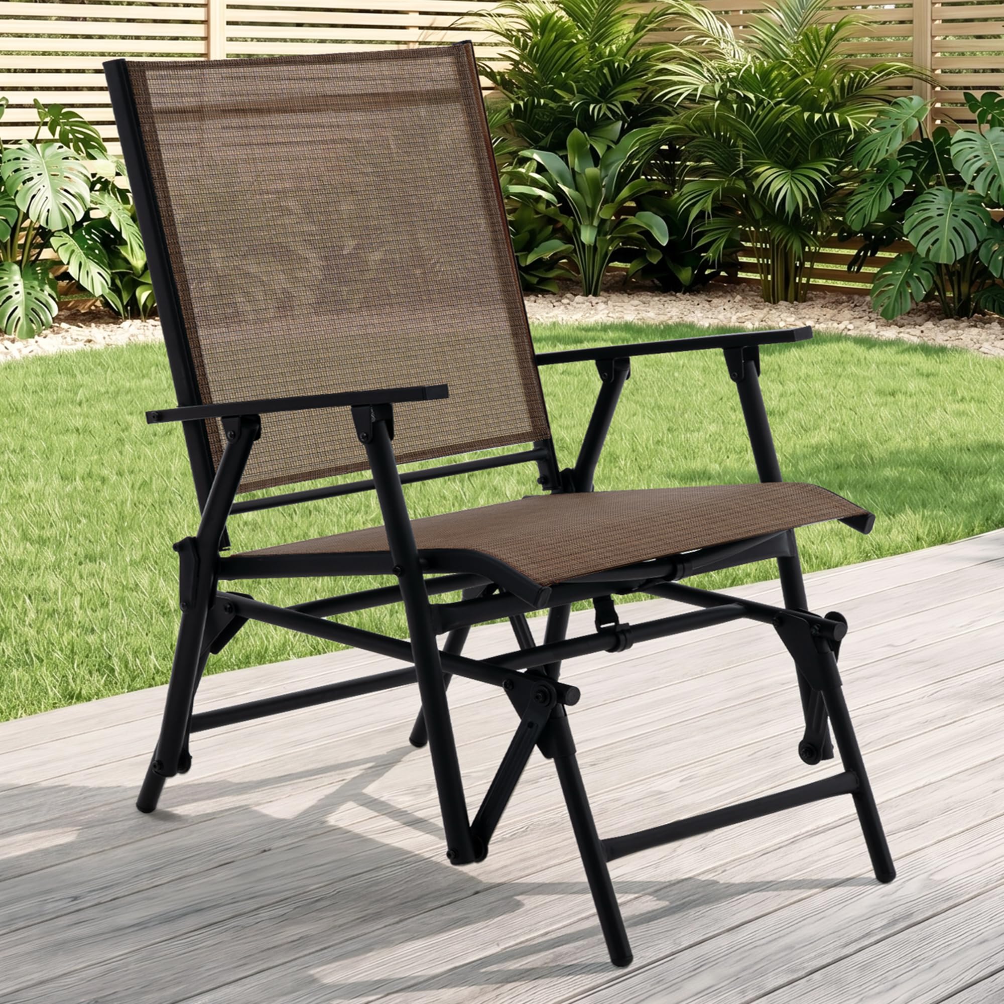 Zedachica Outdoor Glider Chair No Assembly Required, Patio Glider with Smooth Rocking, Steel Frame Outdoor Rocking Chair for Garden, Patio, Porch & Balcony(Set of 1, Brown)