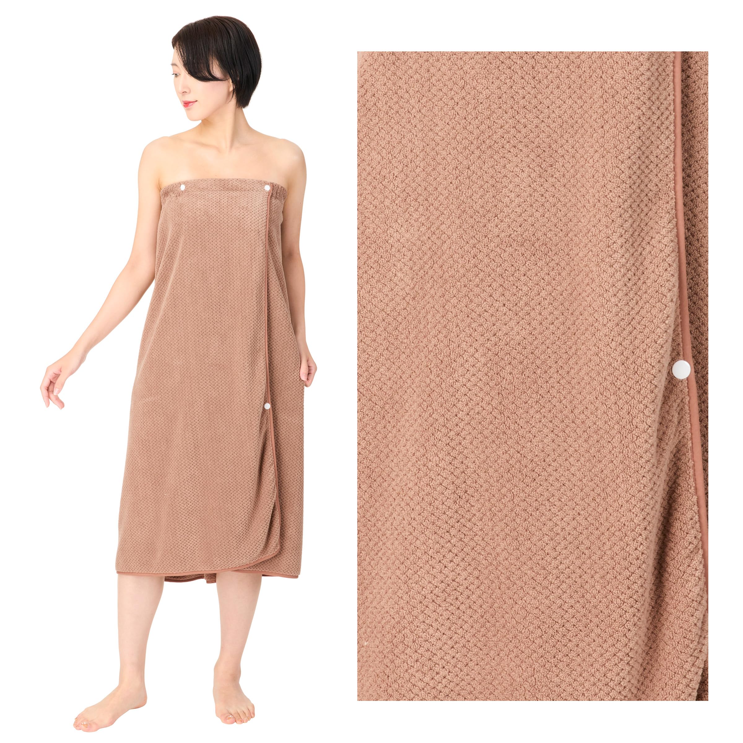 Waffle Microfiber Fabric Beauty Gown Size L (Snap Button) Large brown (mocha)