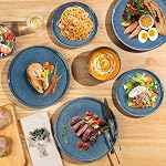 AmorArc Ensembles de repas en céramique, plaques et bols en grès à glaçage réactifs faits à la main,résistant à la puce et à la fissure & Ensemble de vaisselle micro-ondes, service pour 4 (12pc)